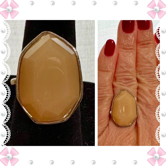 Ring - peach moonstone on silver tone stainless steel band - size 6.5. New - Picture 1 of 11